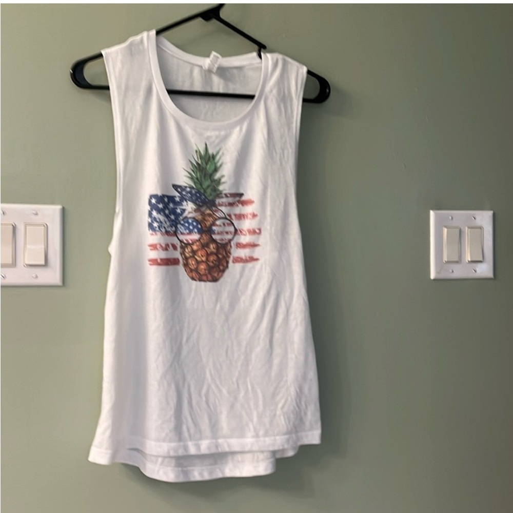 Bella Canvas White Muscle Tee with Patriotic Pineapple Graphic
